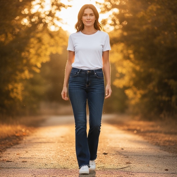 Wallflower Women’s 34x28 Luscious Curvy Fit Bootcut Jeans Raw Hem Dark Wash - Picture 1 of 8